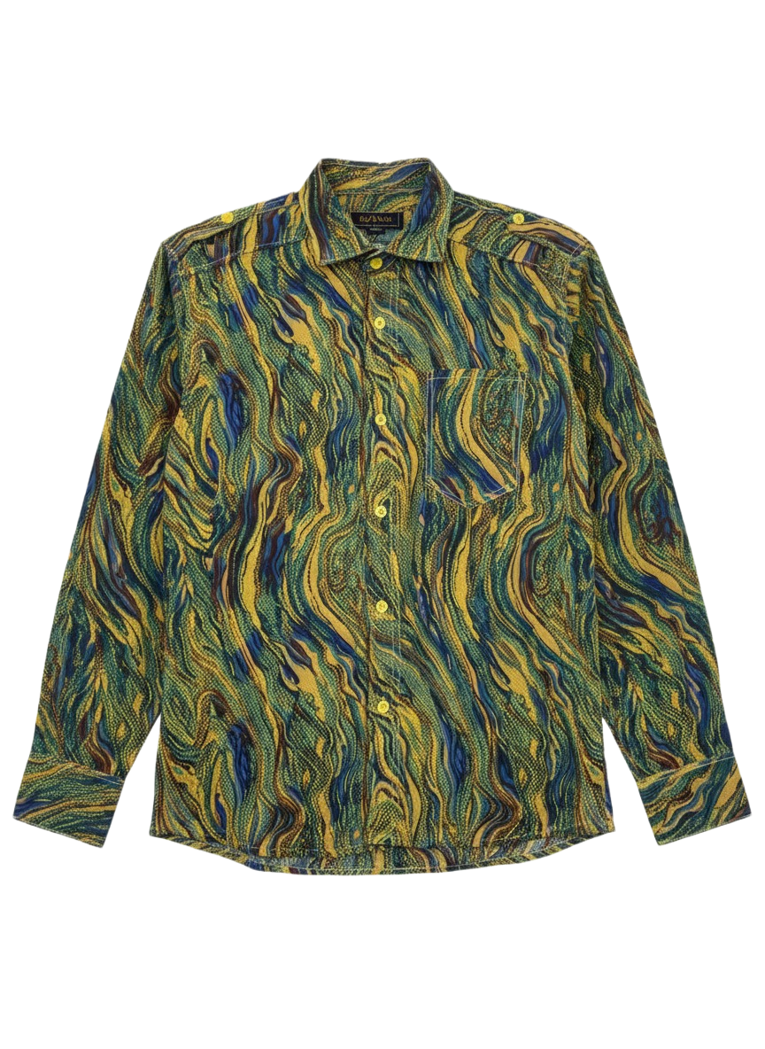 Chemise à manches longues Swirl Ankara avec col, poignets et poches avant contrastés