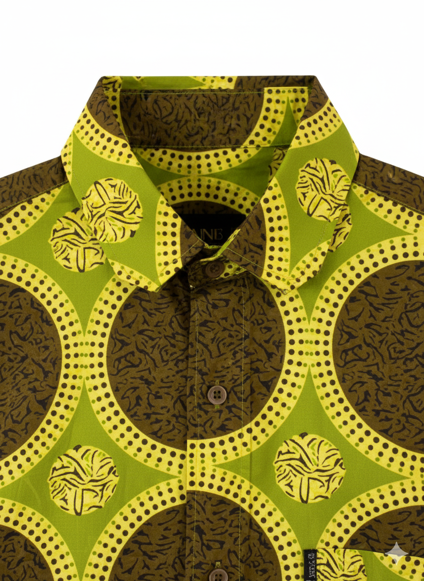 Chemise à manches longues Ankara à motif circulaire avec poche avant