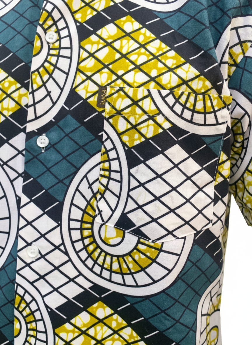 Shell Blue Wax Print Ankara Short Sleeve Shirt