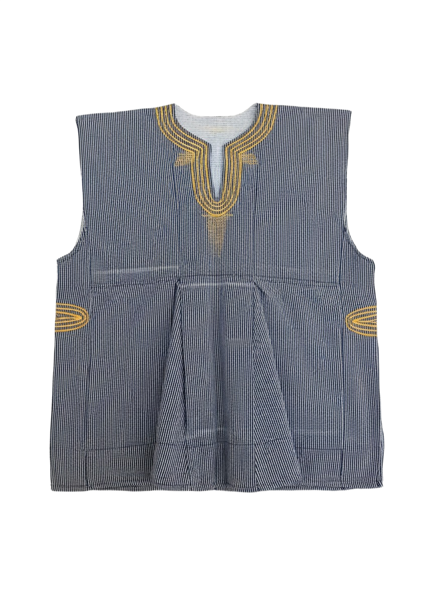 Navy Blue & White Pinstripe Handwoven Men's Batakari Fugu