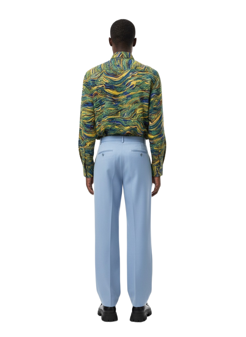 Whimsical Green Pastel Blue Buttoned Swirl Ankara Long Sleeved Shirt