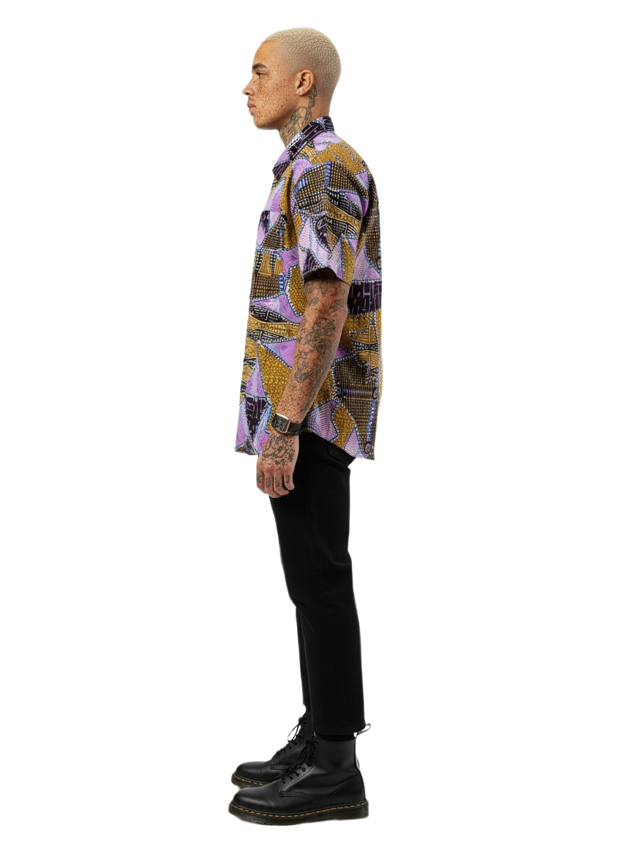 Patchwork Design Neo Pink & Gold Ankara Wax Print Short Sleeve Shirt