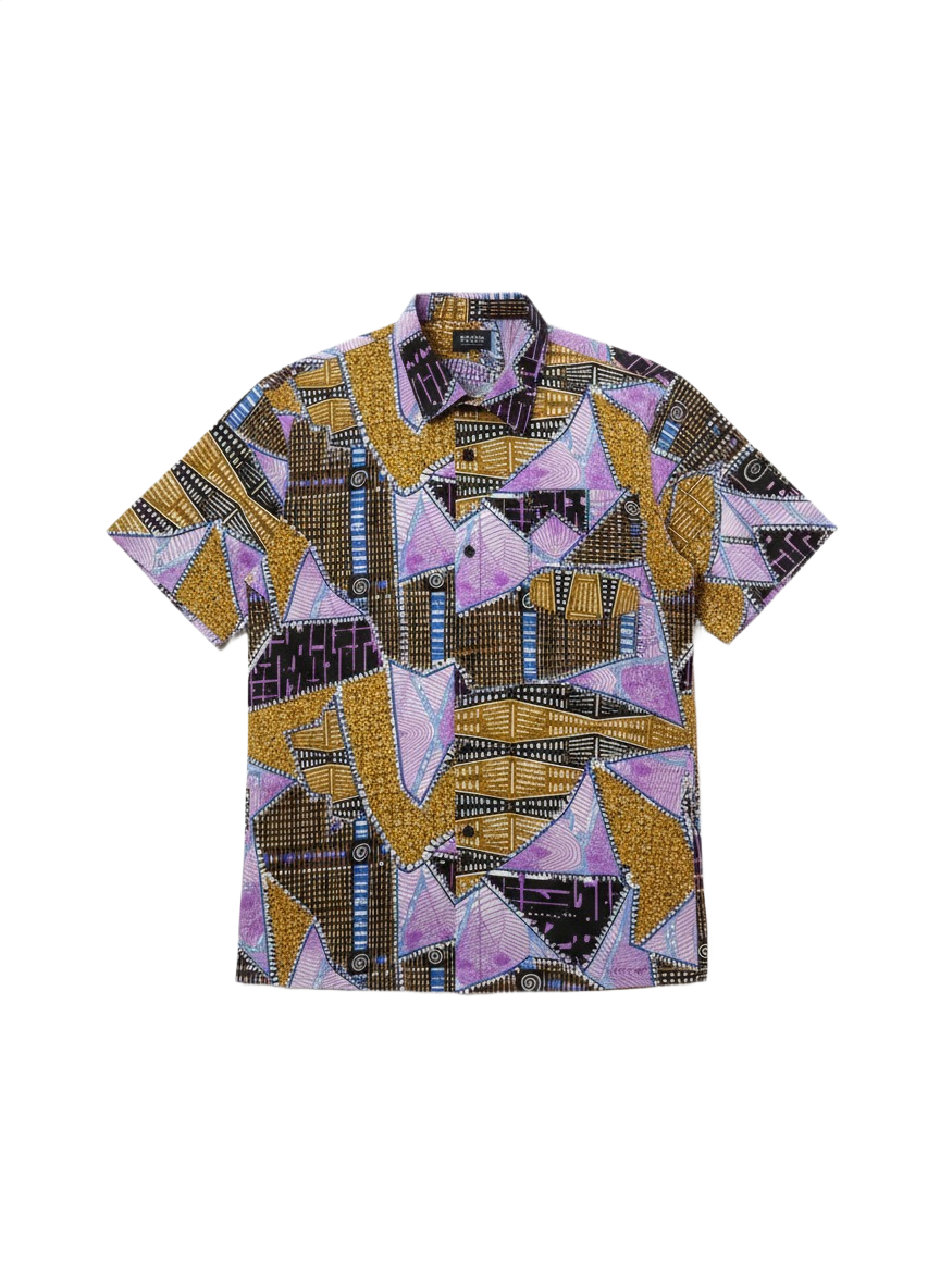 Patchwork Design Neo Pink & Gold Ankara Wax Print Short Sleeve Shirt