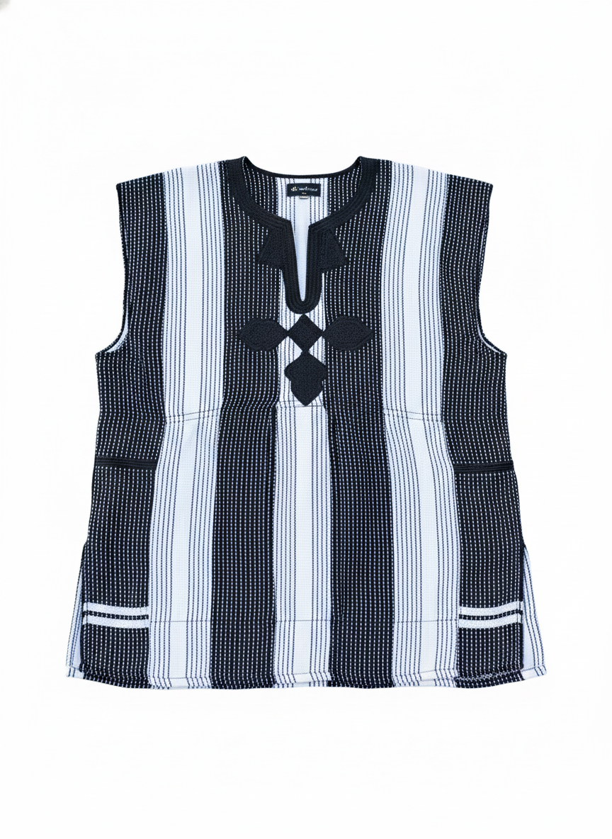 Monochrome Handwoven Batakari Fugu - Black & White Stripes
