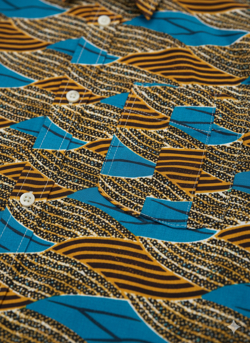 Waves Pattern Honeycomb & Teal Ankara Long Sleeved Shirt