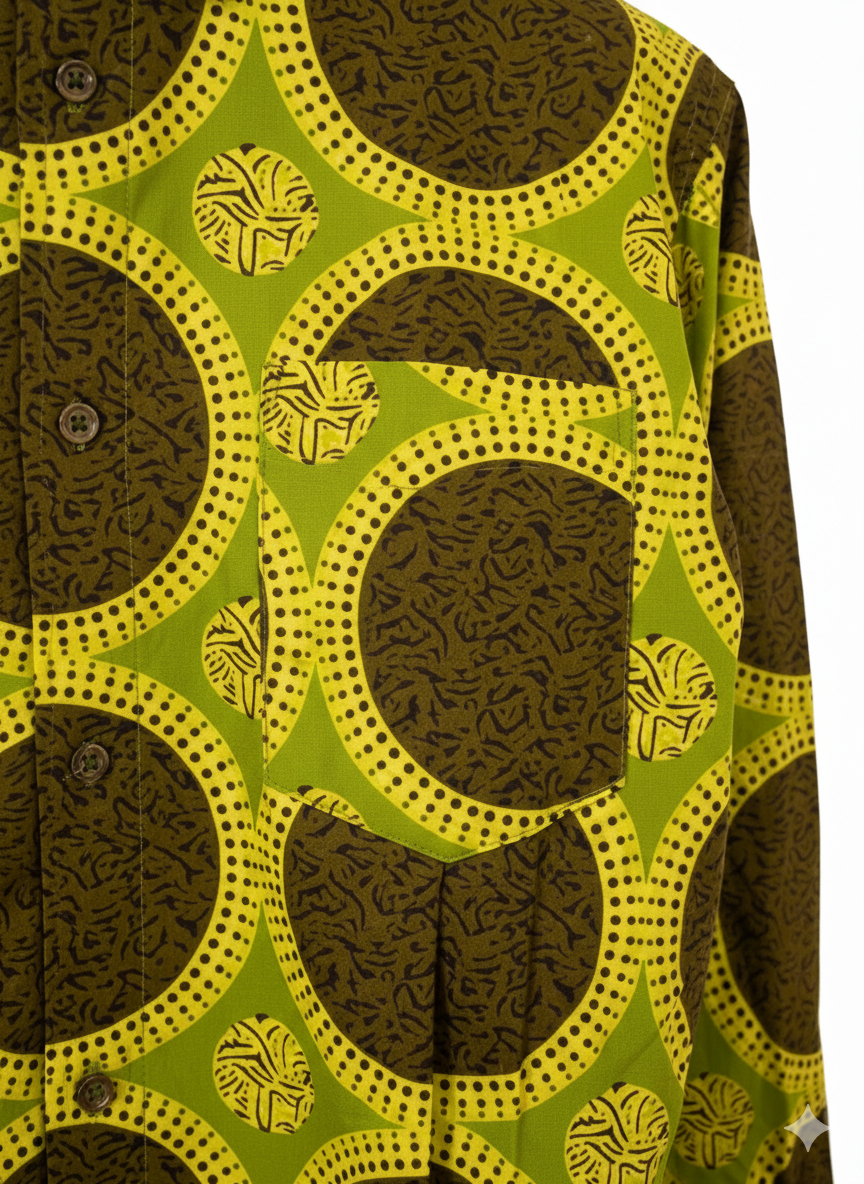 Chemise à manches longues Ankara à motif circulaire avec poche avant