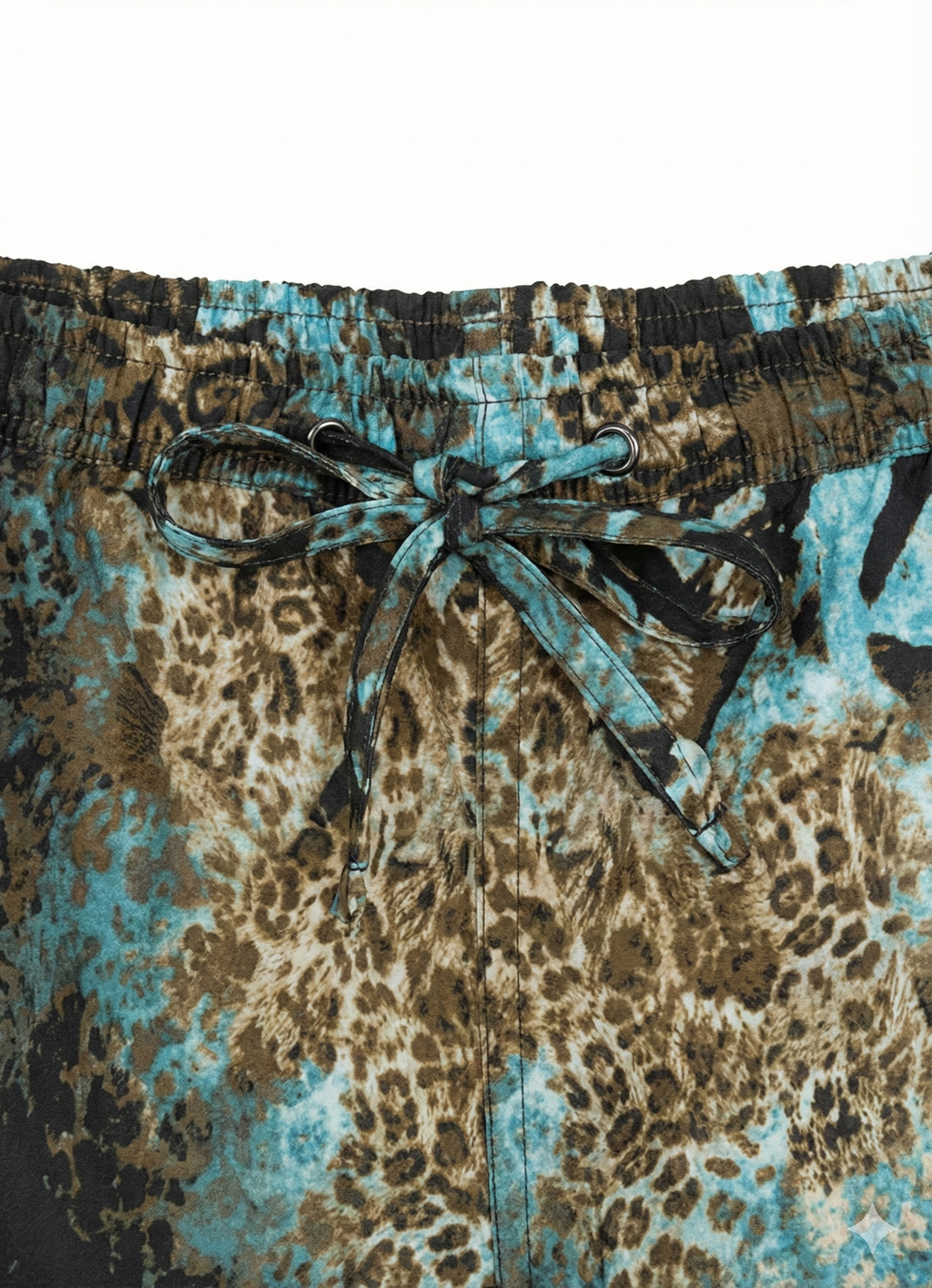 Ice Blue Tiger Print Silk Relaxed Trousers