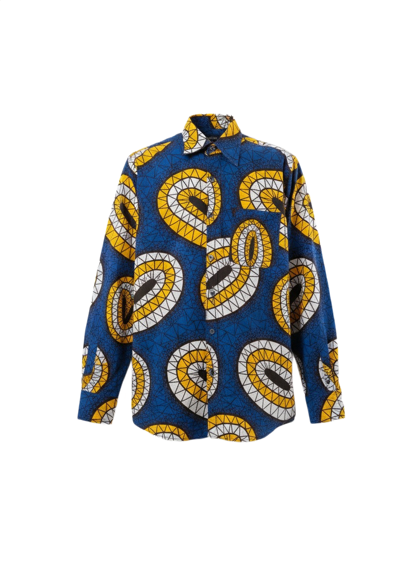 Chemise à manches longues Ankara à motif circulaire avec poche avant