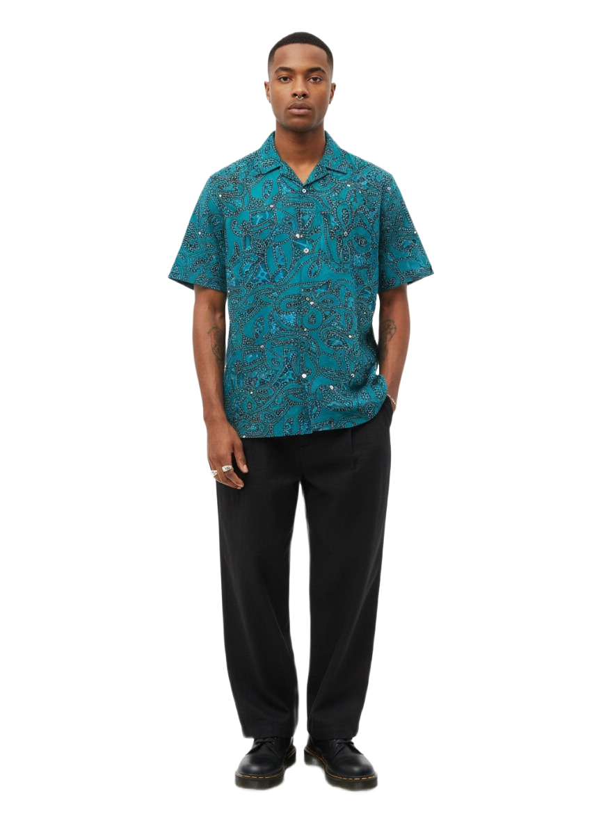Emerald Green Design Ankara Wax Print Short Sleeve Shirt