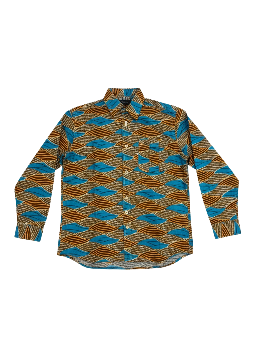 Waves Pattern Honeycomb & Teal Ankara Long Sleeved Shirt