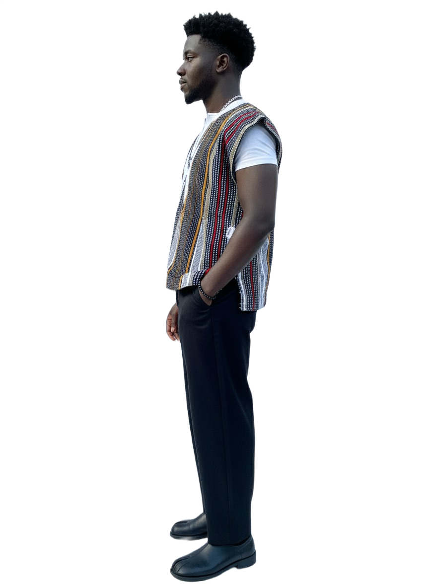 Multicoloured Micro Stripe Handwoven African Batakari Fugu