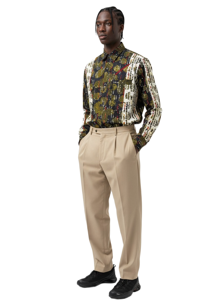 Red Slit Pocketed Black and White Minimalist Wax Print Shirt