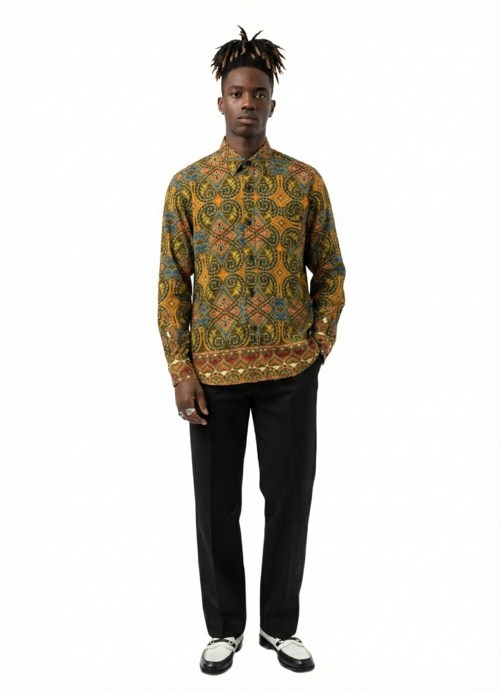 Osahene Regency Design Marigold Honey Pattern Wax Ankara Long Sleeve Shirt