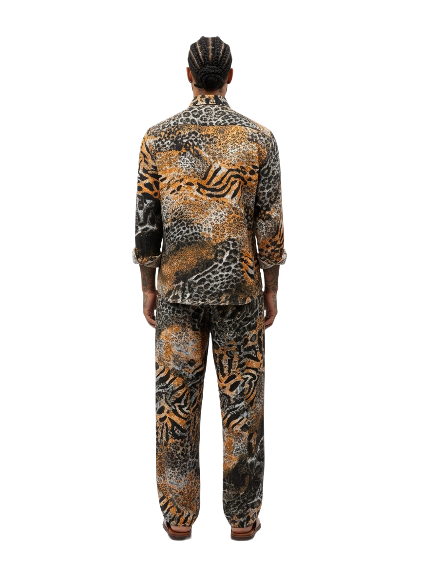 Fire Orange Tiger Print Silk Relaxed Trousers