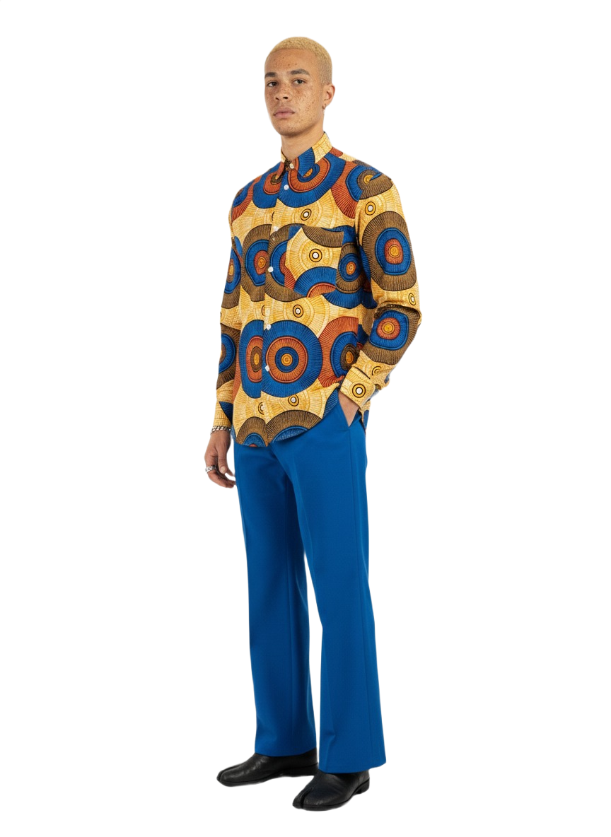 Circle Pattern Wild Honey and Blue Ankara Long Sleeved Shirt