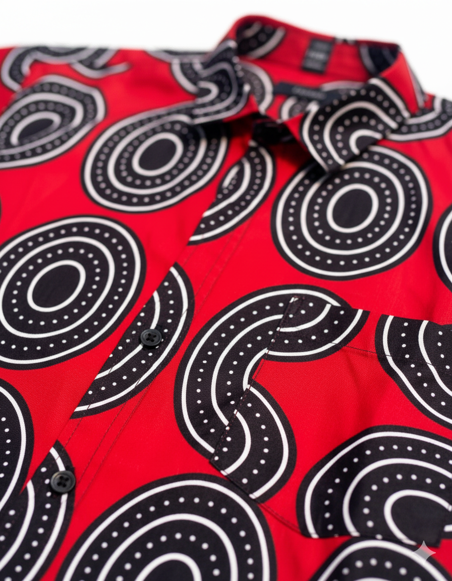 Tumi Red and Asase Black Circle Ankara Short Sleeve Shirt