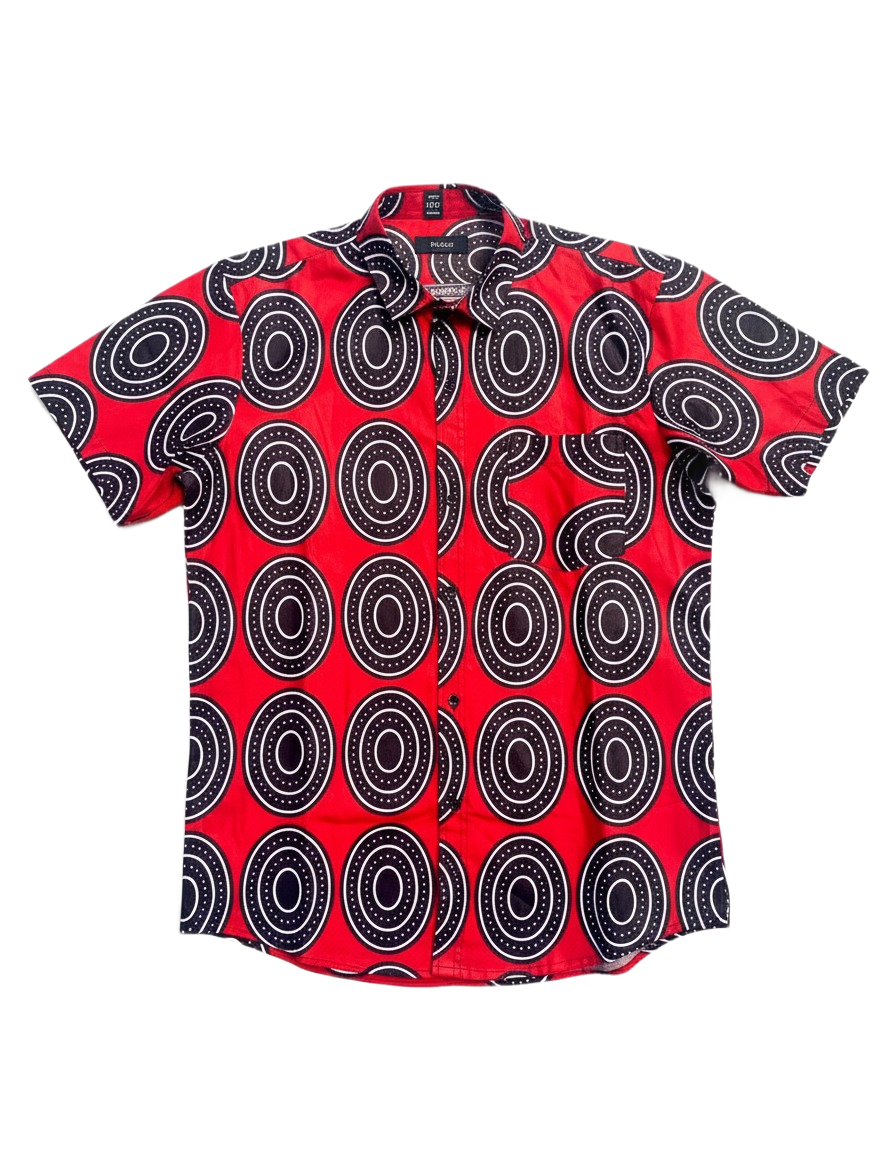 Tumi Red and Asase Black Circle Ankara Short Sleeve Shirt
