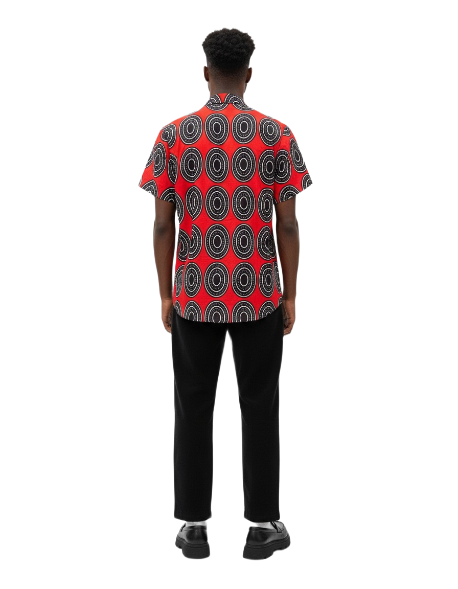 Tumi Red and Asase Black Circle Ankara Short Sleeve Shirt