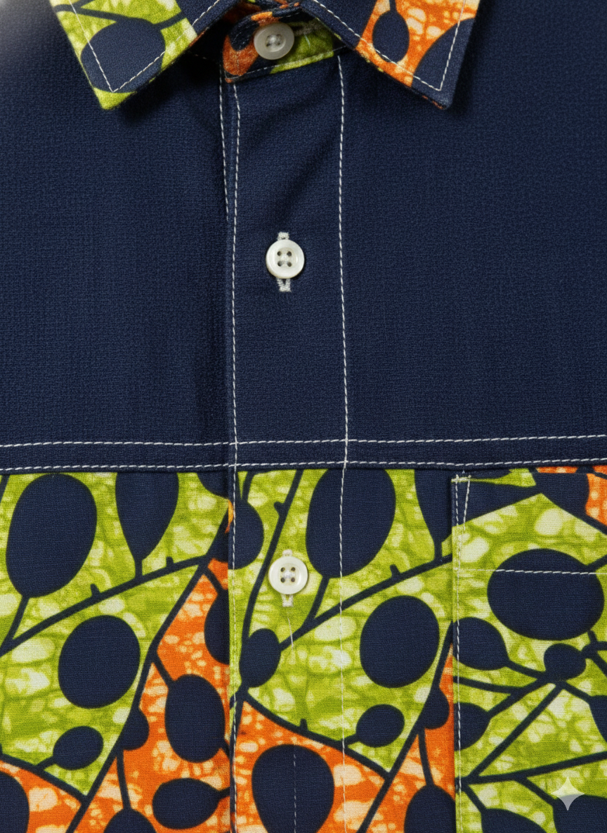 Speckled Lime Green, Combination Black, & Orange Ankara Short Sleeve Shirt