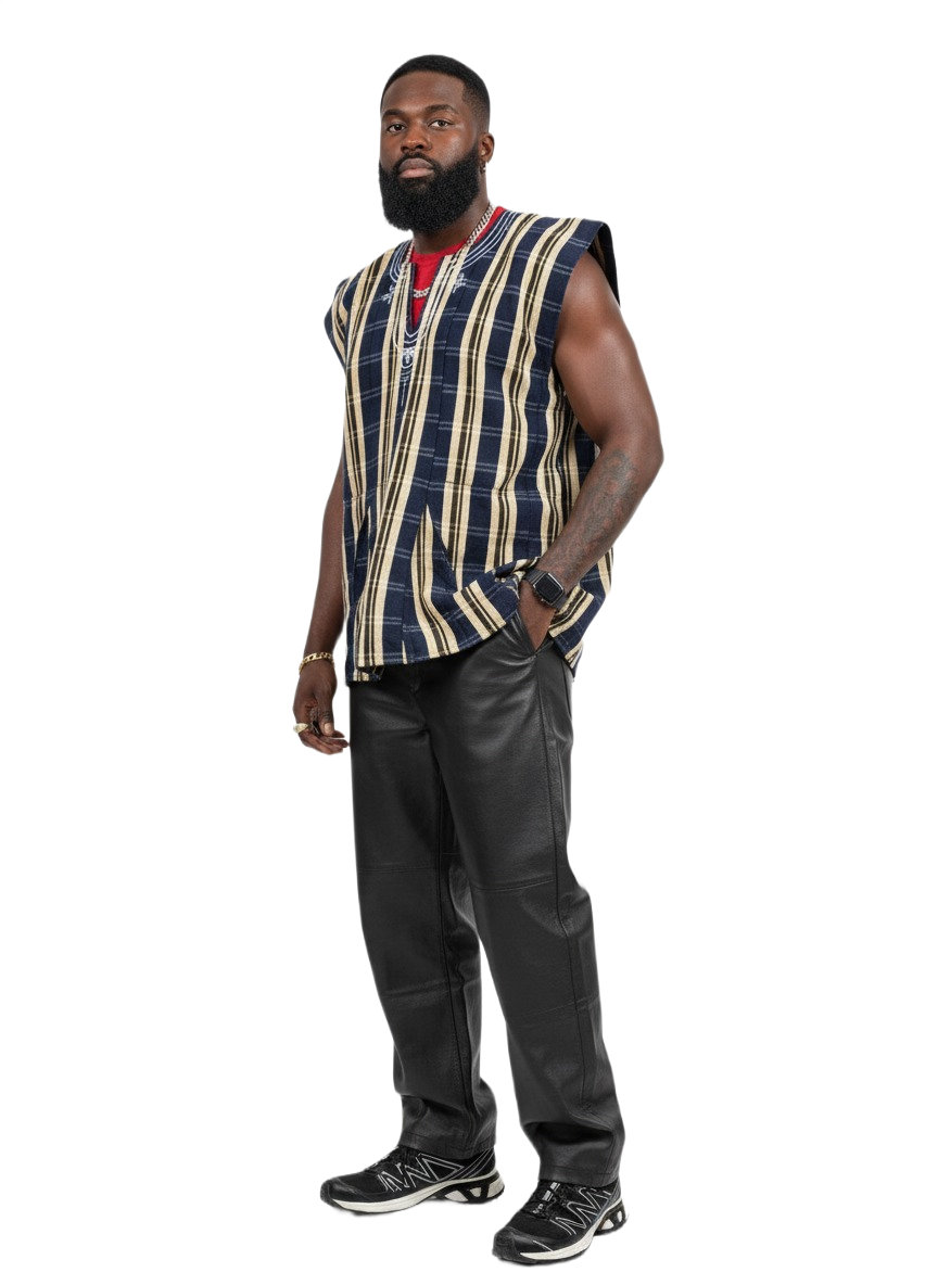 Pale Yellow & Navy Handwoven Batakari Fugu