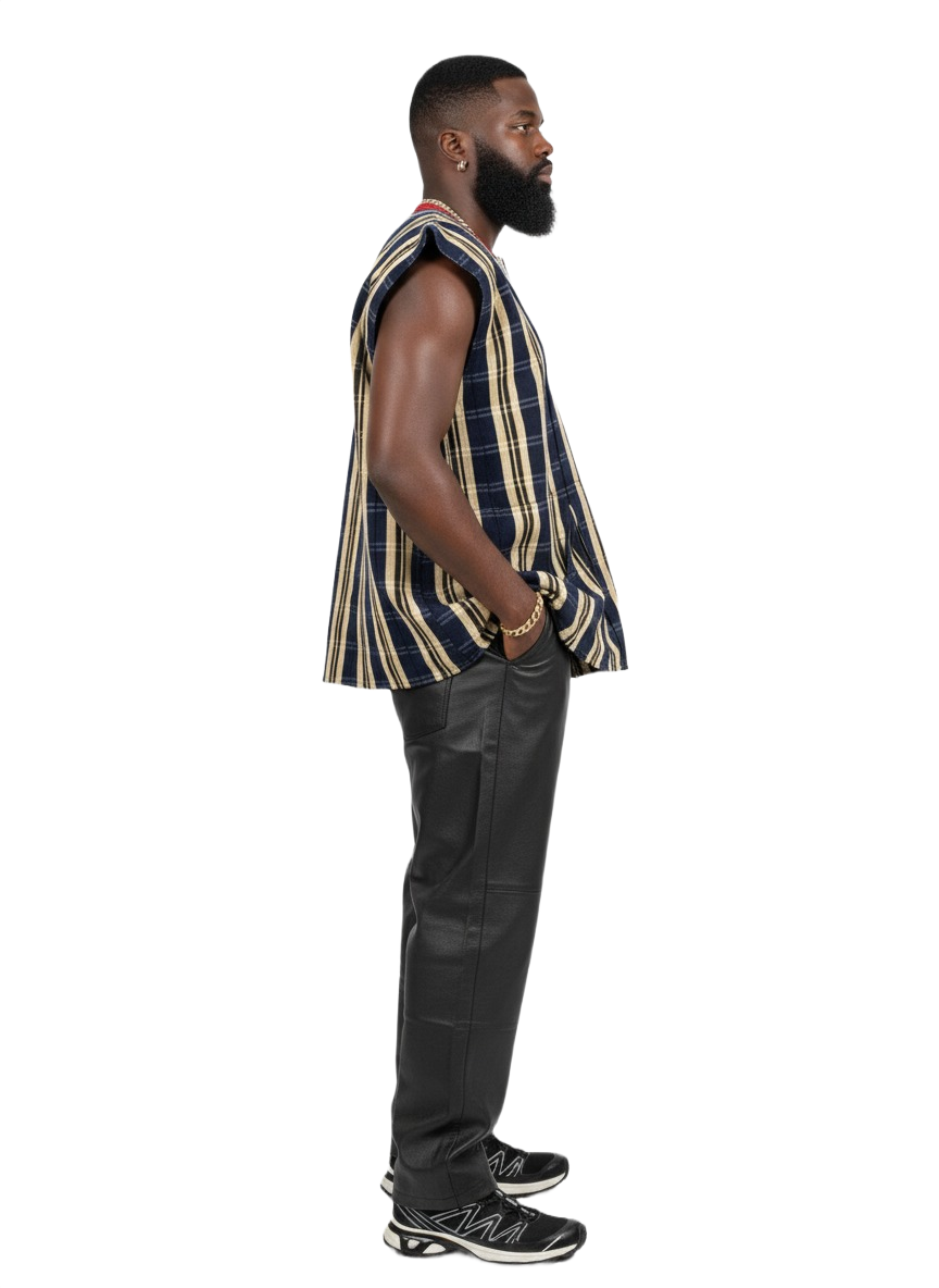 Pale Yellow & Navy Handwoven Batakari Fugu