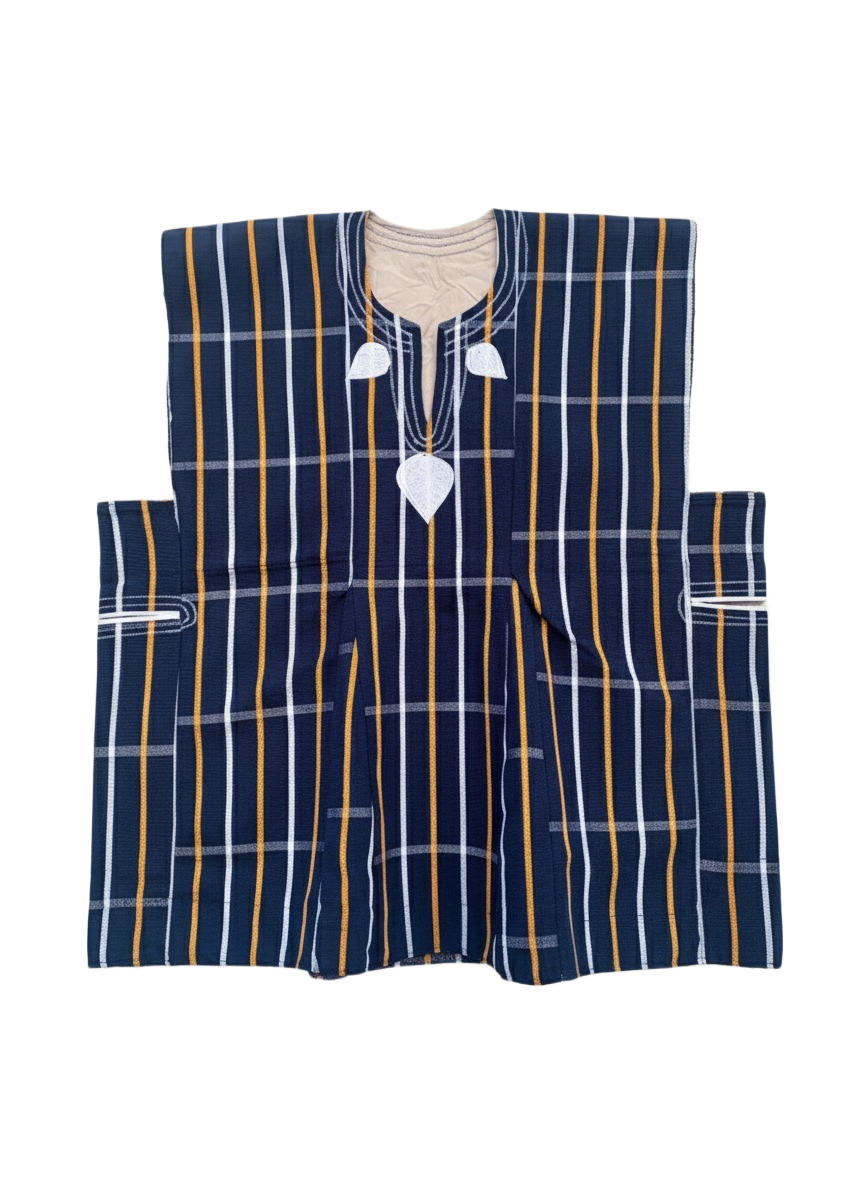 Navy, White & Orange Striped Batakari Fugu