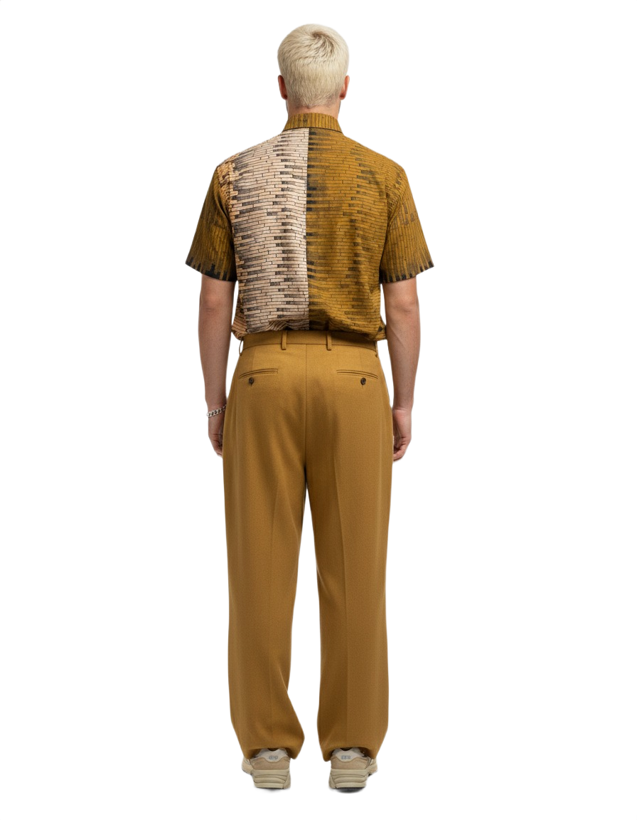 Brickwork Mustard  Yellow & Peach Ankara Wax Short Sleeve Shirt