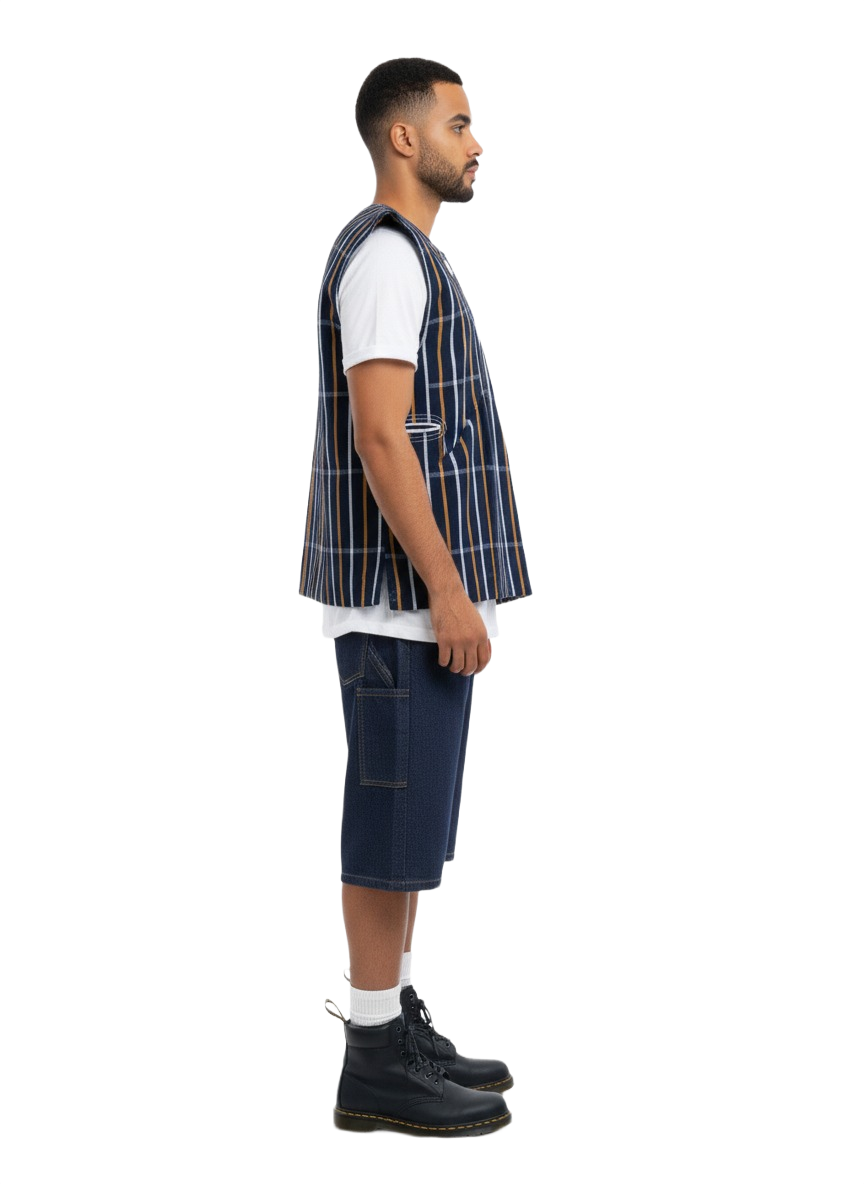 Navy, White & Orange Striped Batakari Fugu