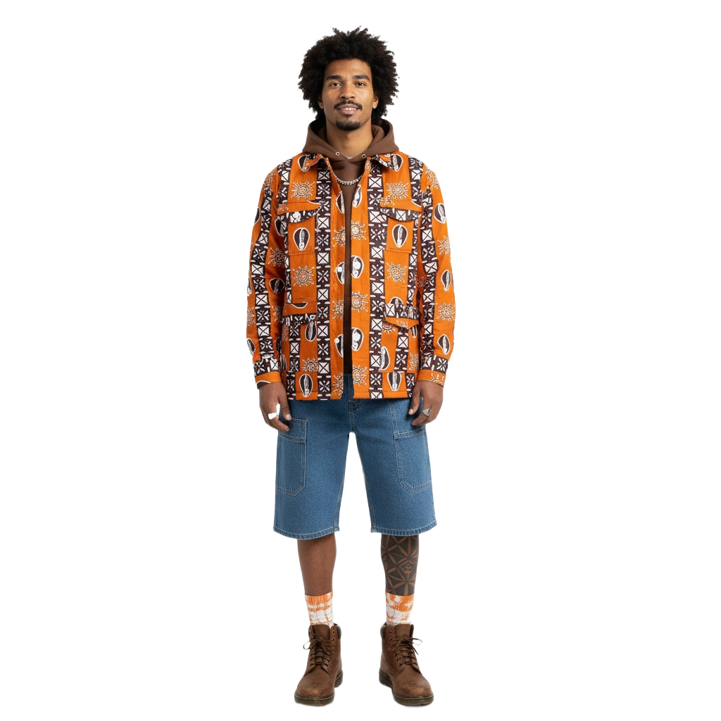 Burnt Orange & Cocoa Earth Brown Ankara Print Padded Jacket