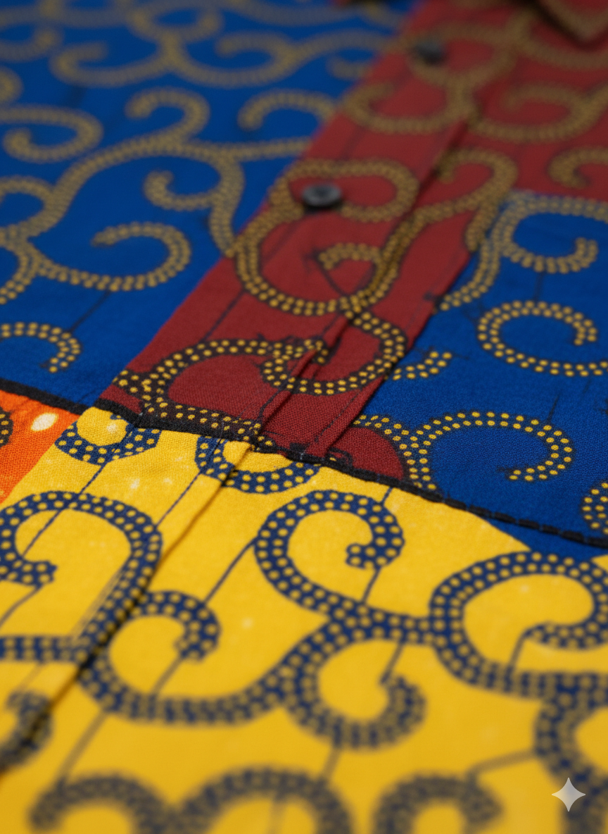 Pocketed Multi Patchwork Ankara Print Long Sleeve Shirt