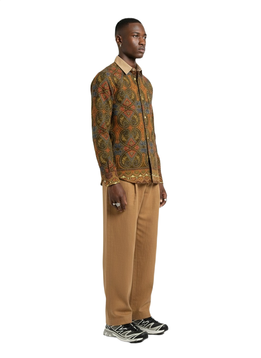 Contrast Collar Osahene Regency Design Honey Gold Pattern Wax Ankara Shirt