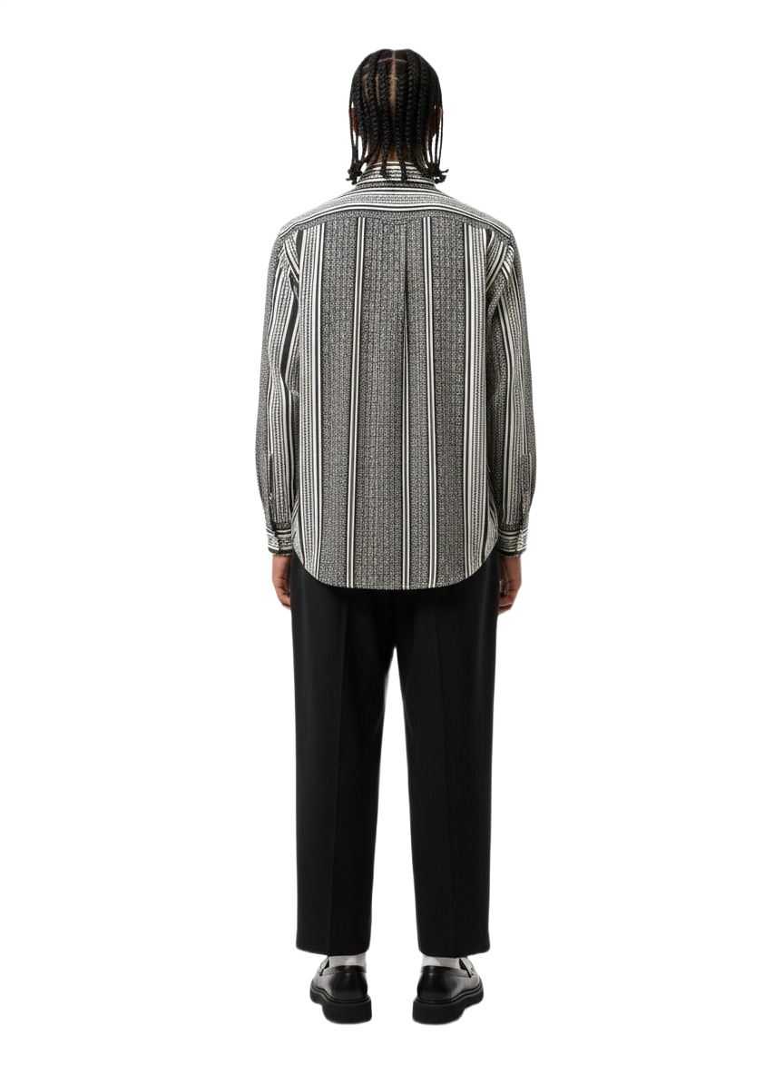 Double Cuffed Striped Monochrome Black & White Ankara Shirt