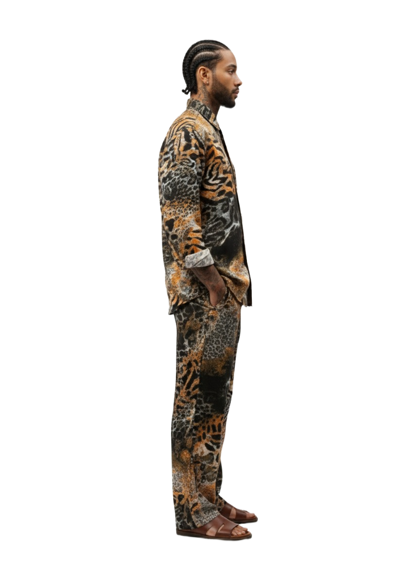 Fire Orange & Black Tiger Print Silk Long Sleeve Smart Shirt