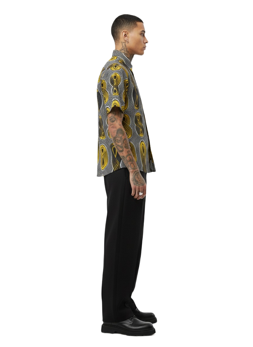 Eight '8' Asante Gold & Black Ankara Print Short Sleeve Shirt
