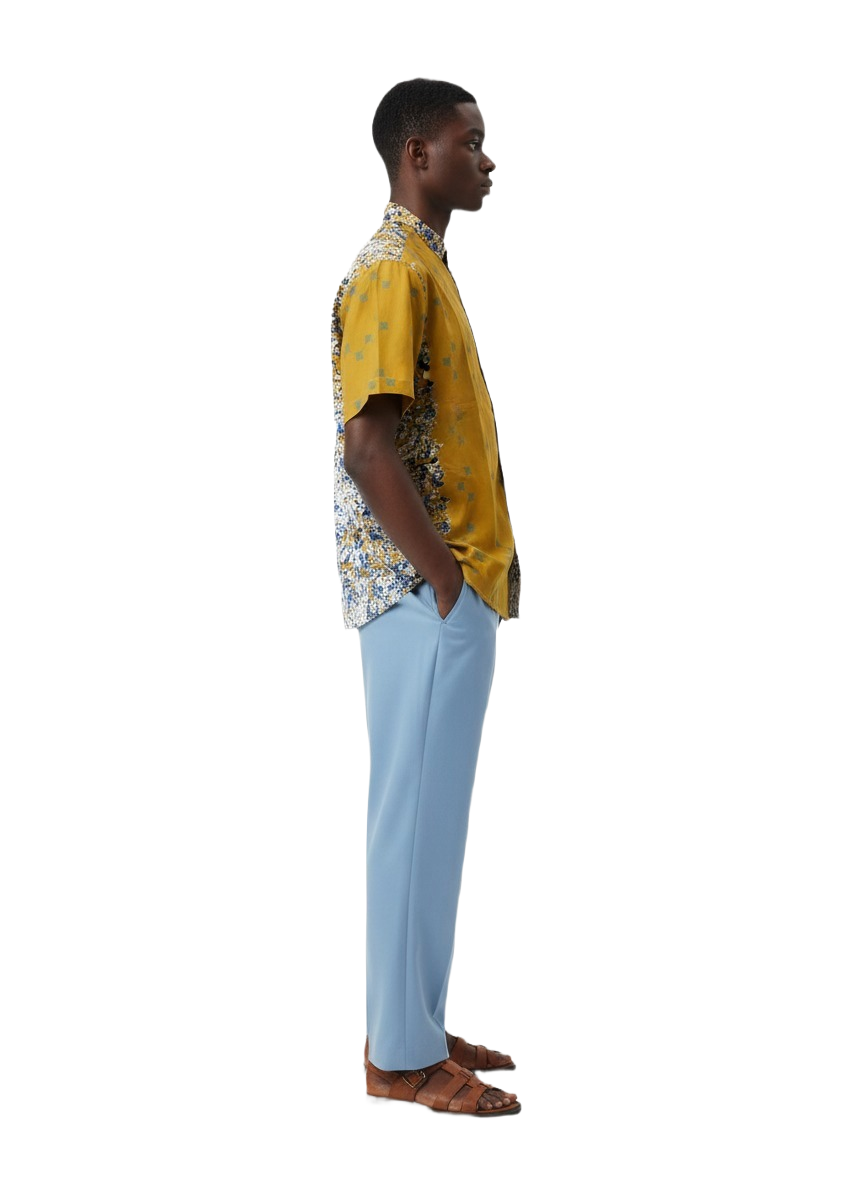 Mandarin Collar Floral Pattern &  Mustard Yellow Ankara Combination Shirt