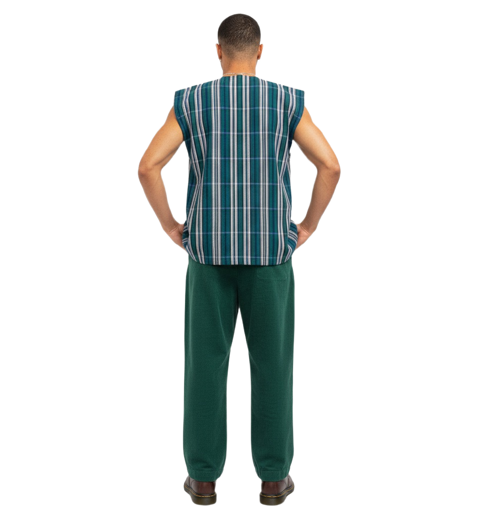 Green, Navy & Pale Yellow Handwoven Batakari Fugu