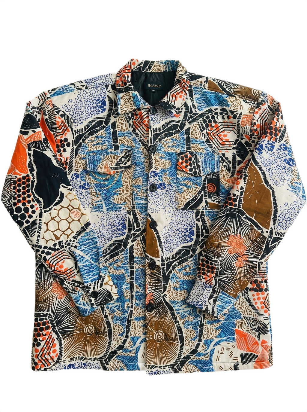 White, Blue & Neo Pink Patchwork Ankara Print Padded Jacket