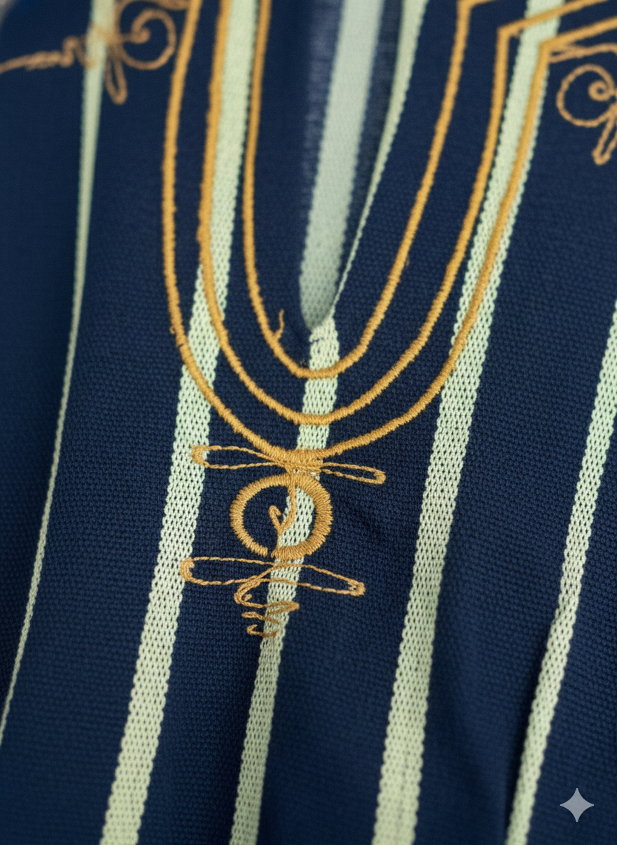 Blouse unisexe tissée à la main - Rayures bleu marine et jaune pâle #SMK711