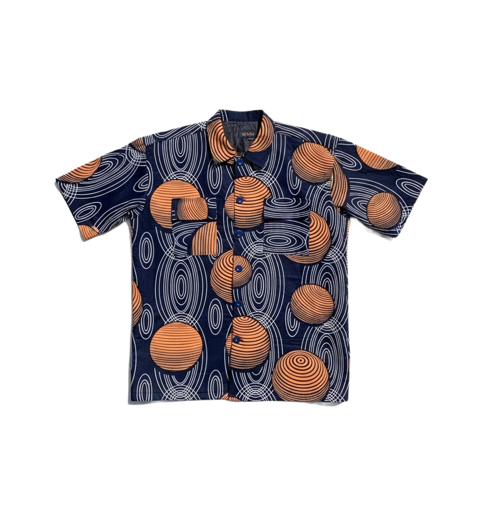 Mars Design Orange, Black & White Sphere Ankara Short Shirt