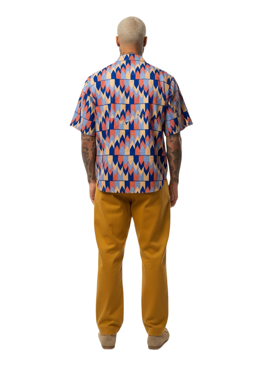 Swirl Arrowhead Peach & Blue Wax Print Ankara Short Sleeve Shirt