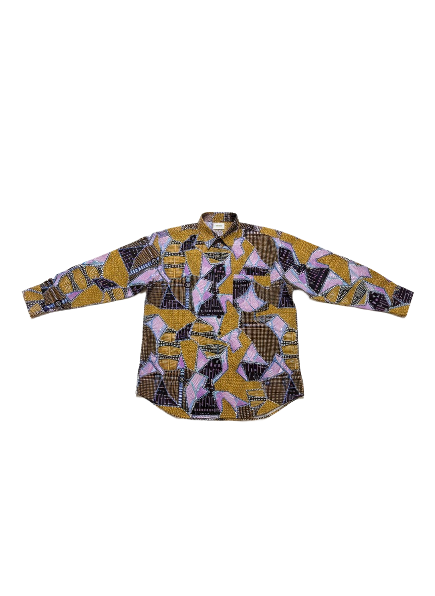 Patchwork Neo Pink & Gold Ankara Wax Print Long Sleeve Shirt