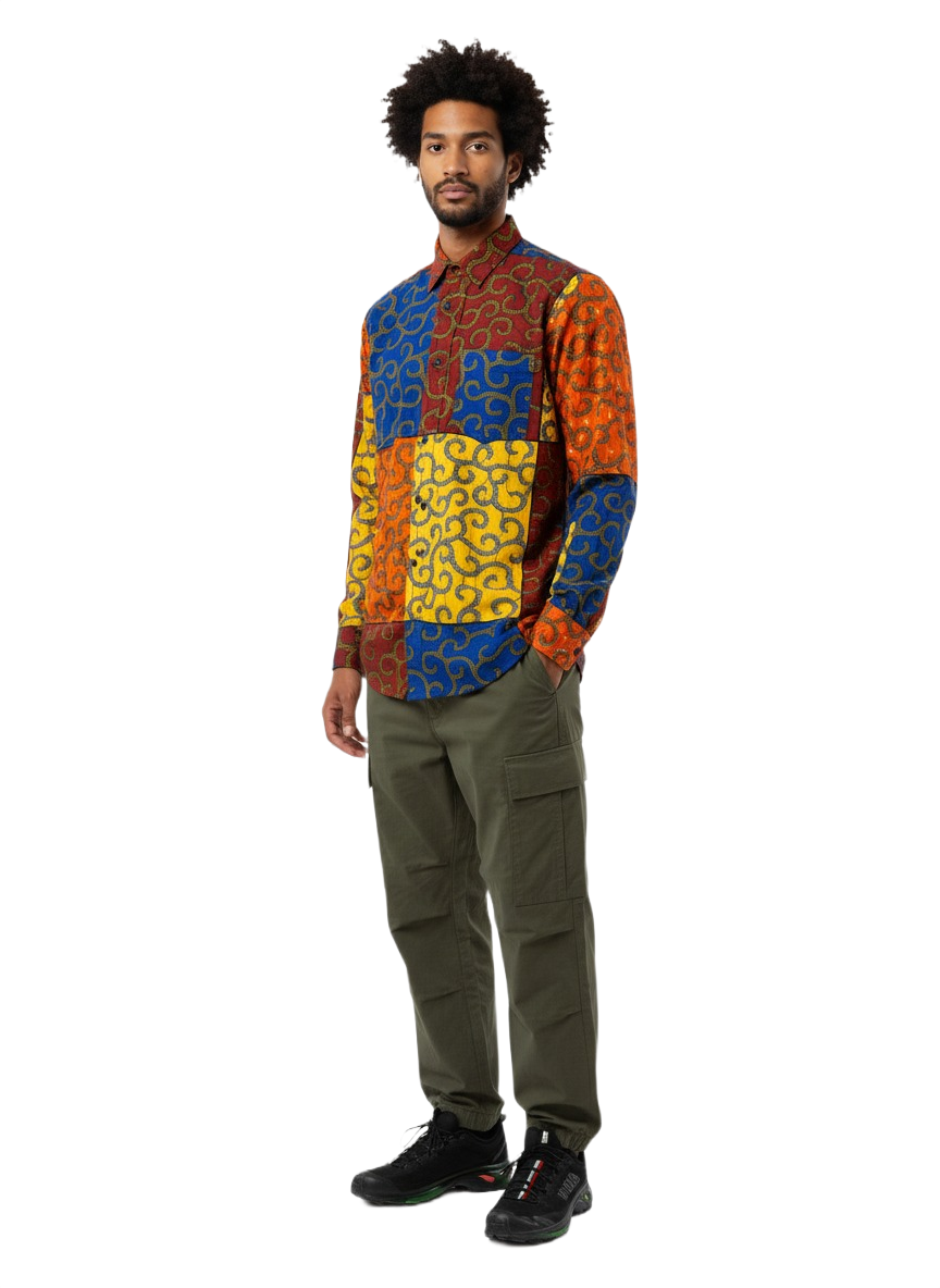 Pocketed Multi Patchwork Ankara Print Long Sleeve Shirt