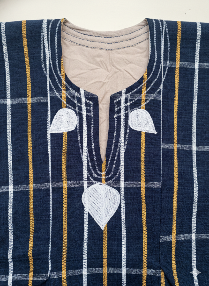 Navy, White & Orange Striped Batakari Fugu