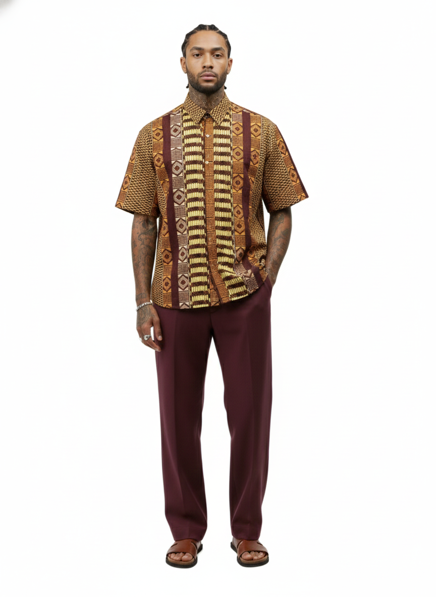 Piano Key Design Sunburst Peach & Burgundy Wax Ankara