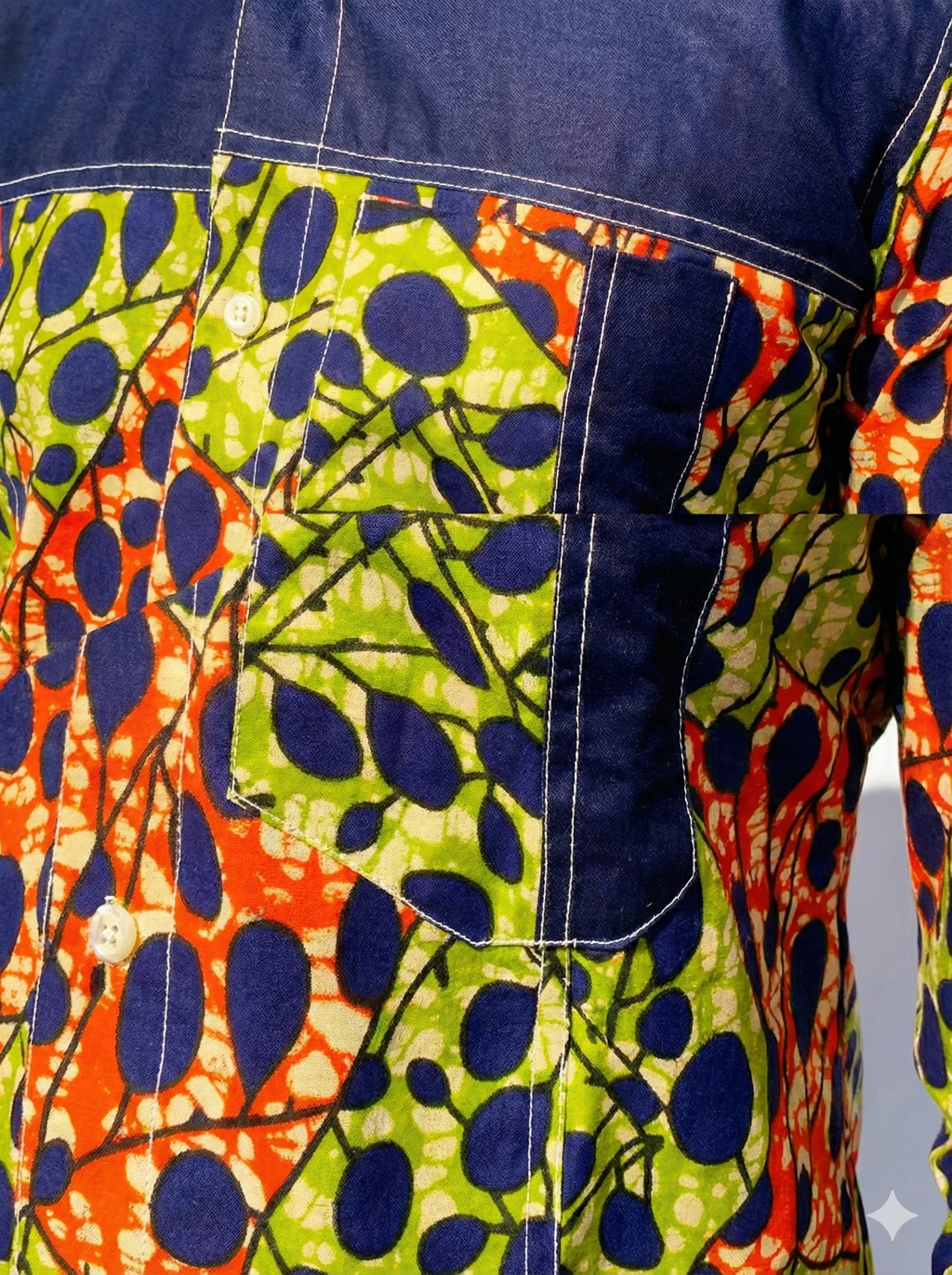 Combination Spotted Orange, Lime & Obsidian Panel Ankara Shirt