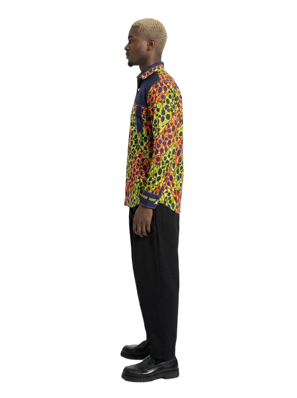 Combination Spotted Orange, Lime & Obsidian Panel Ankara Shirt