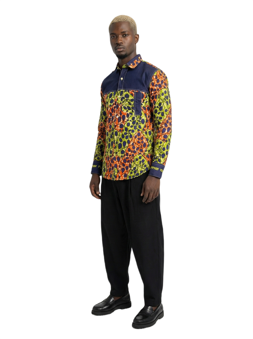 Combination Spotted Orange, Lime & Obsidian Panel Ankara Shirt
