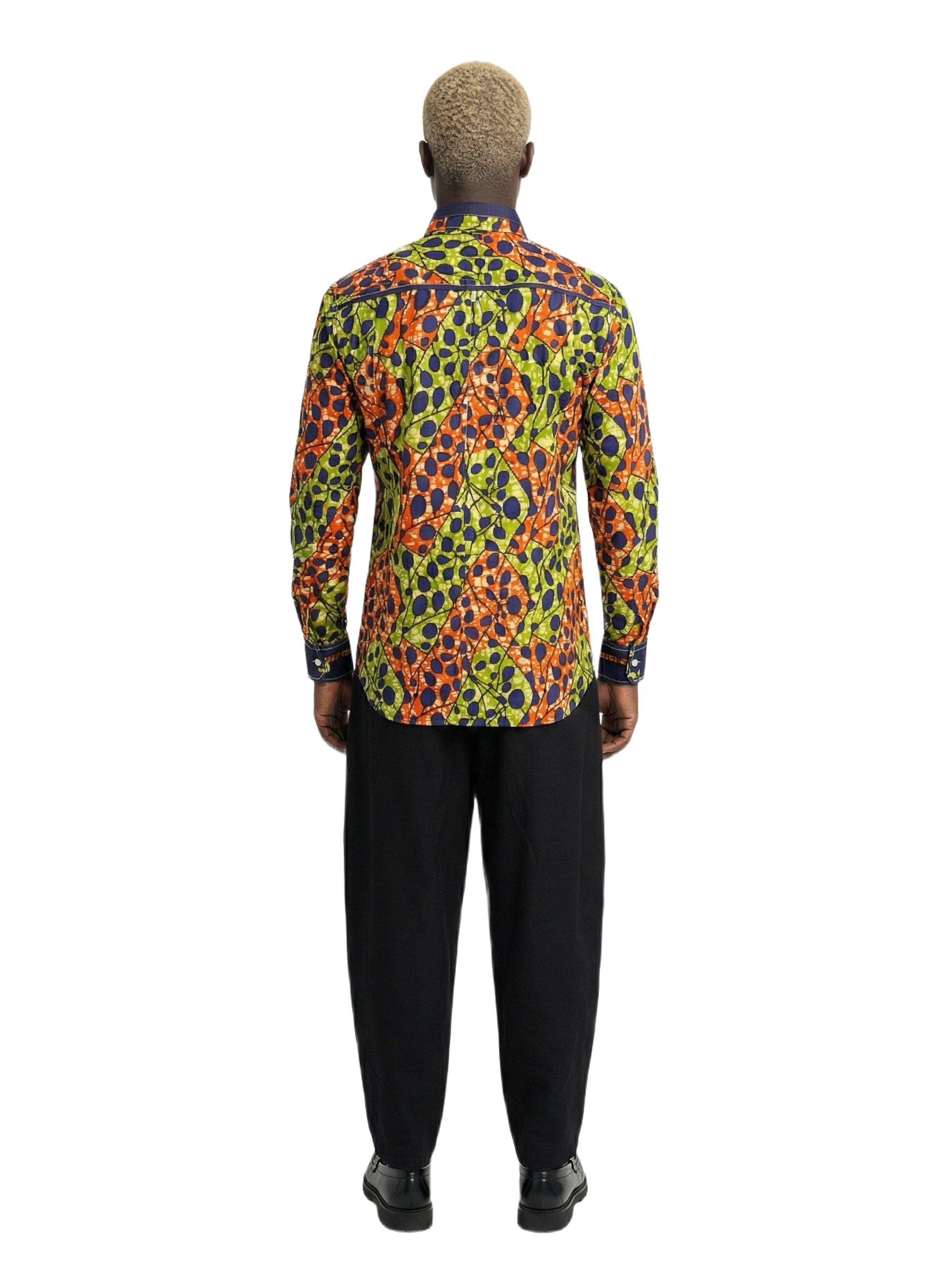 Combination Spotted Orange, Lime & Obsidian Panel Ankara Shirt