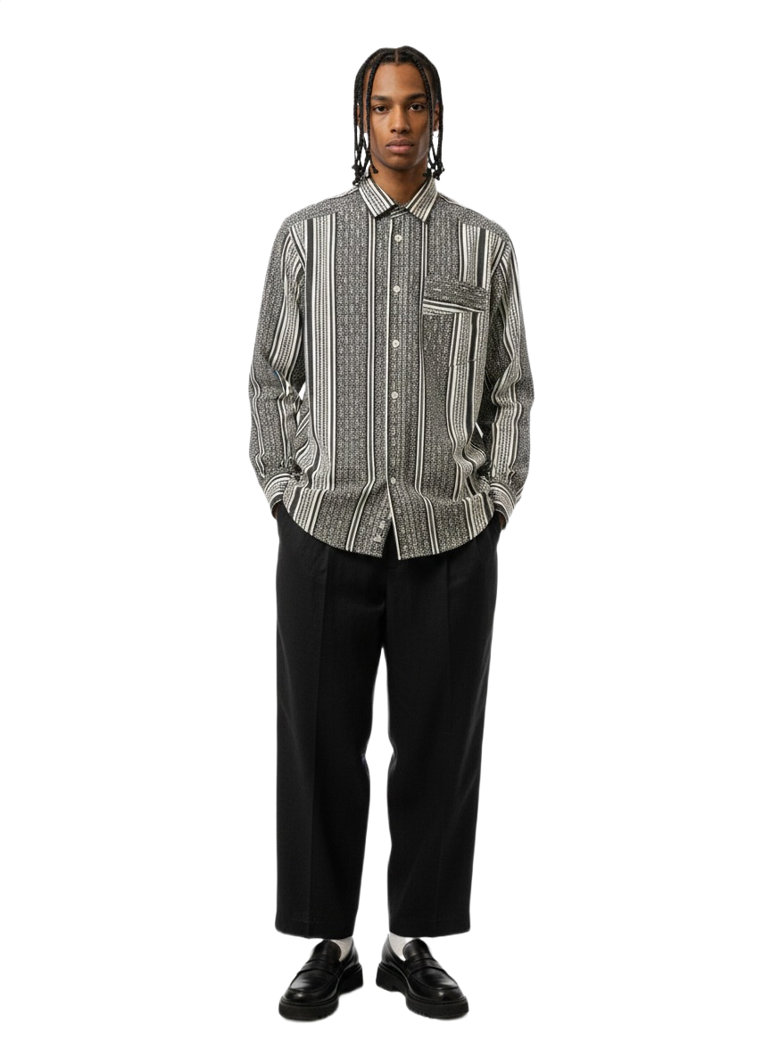 Double Cuffed Striped Monochrome Black & White Ankara Shirt