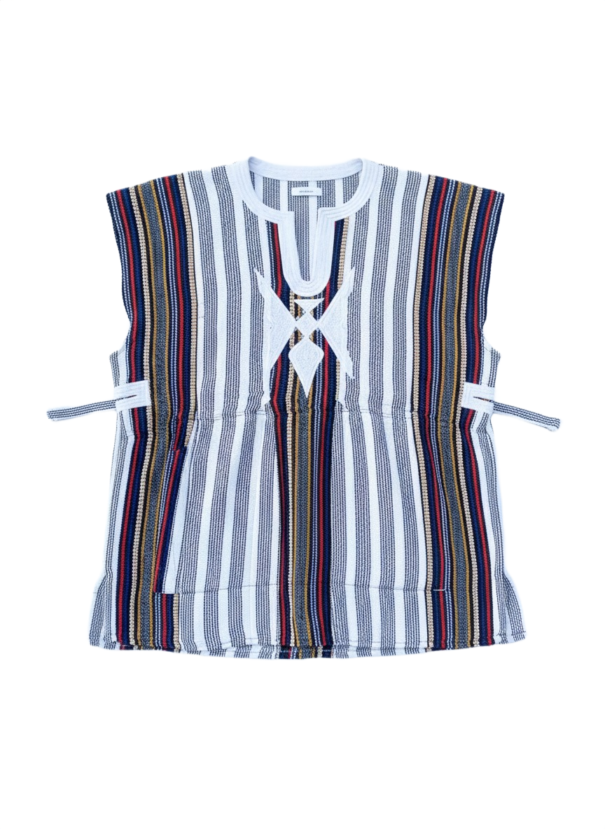 White & Multi Stripe African Handwoven Batakari Fugu